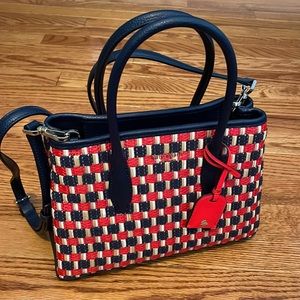 NWT Kate Spade Eva Straw Small Top Zip Satchel Handbag Crossbody Red Blue Multi